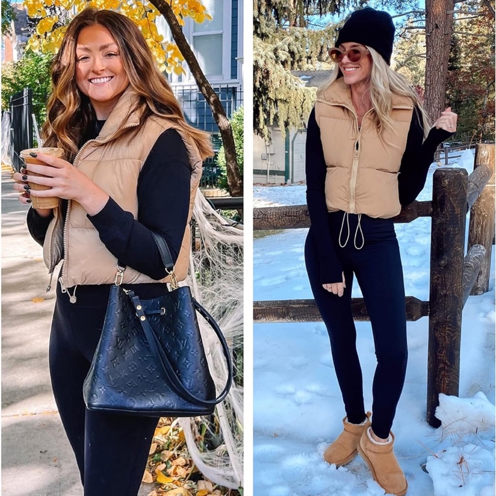 Crop Puffer Vest NWT Khaki